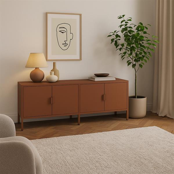 Mobile tv basso in metallo 4 ante 162x40x57 cm mattone - Pop