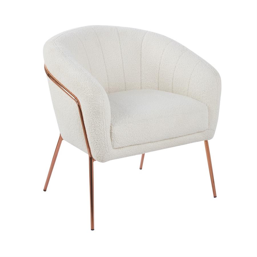 Poltrona in tessuto teddy crema con gambe metallo - Cloud