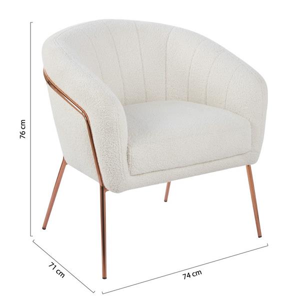 Poltrona in tessuto teddy crema con gambe metallo - Cloud