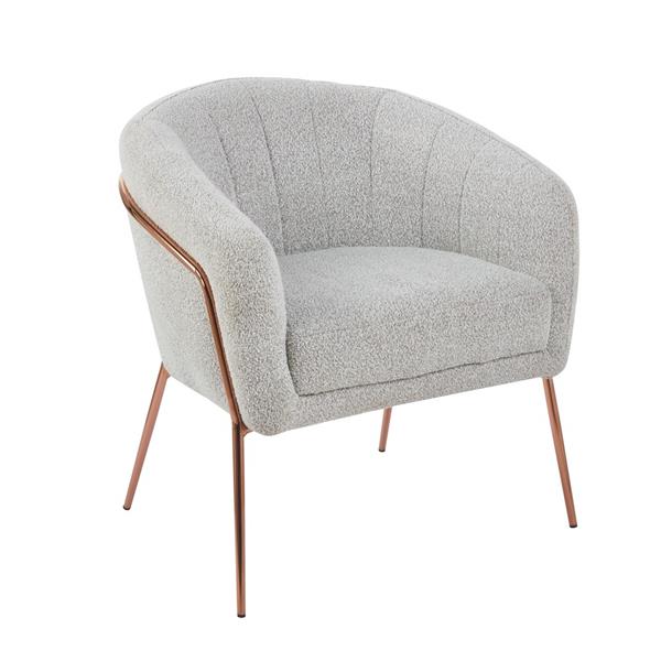 Poltrona in tessuto bouclé grigio chiaro con gambe metallo - Cloud