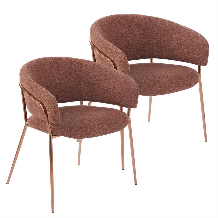 Set 2 poltrone in tessuto bouclé  marrone con gambe metallo - Cloud