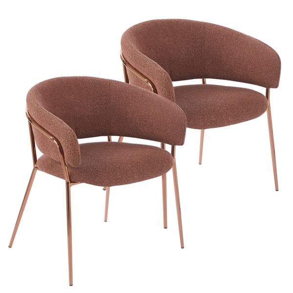 Set 2 poltrone in tessuto bouclé  marrone con gambe metallo - Cloud