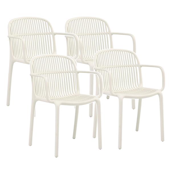 Set da 4 sedie da esterno bianca con braccioli in polipropilene – Sintra