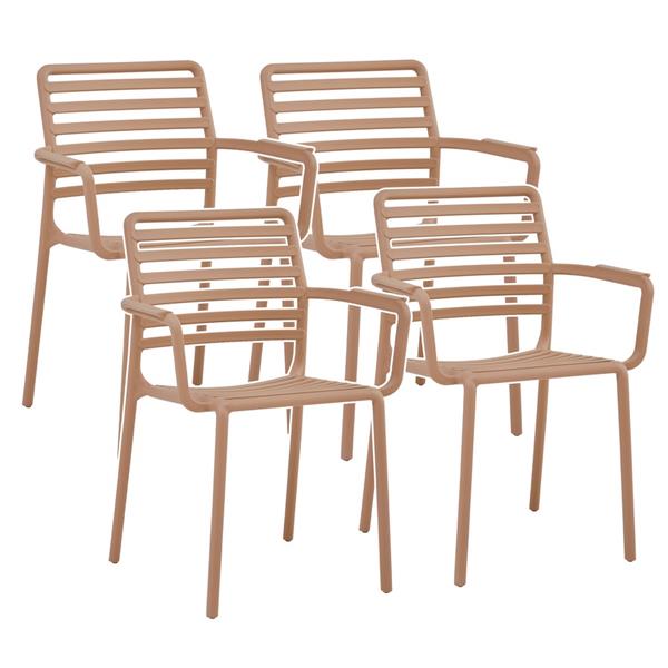 Set da 4 sedie da giardino in polipropilene tortora con braccioli – Tago