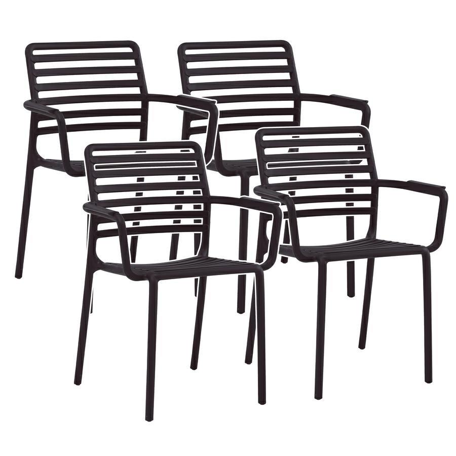 Set da 4 sedie da giardino nere in polipropilene con braccioli – Tago