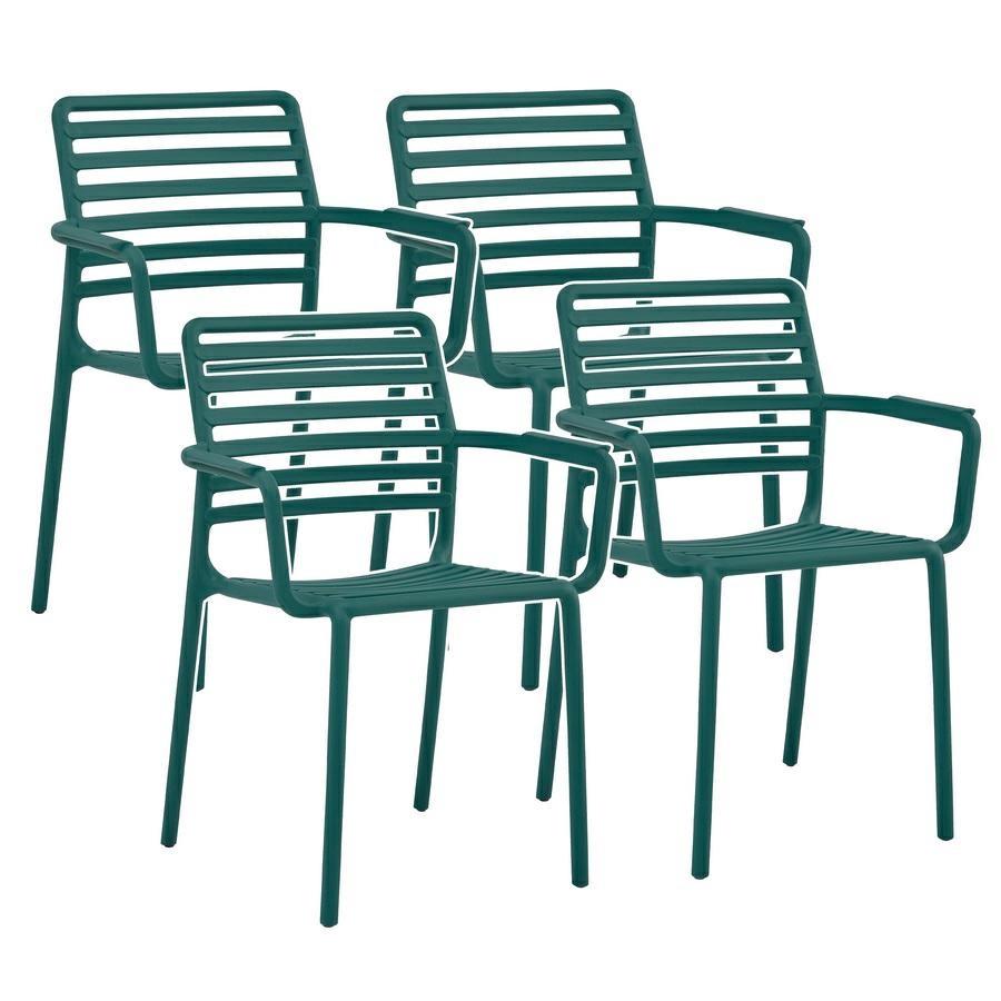 Set da 4 sedie da giardino in polipropilene verde petrolio con braccioli – Tago