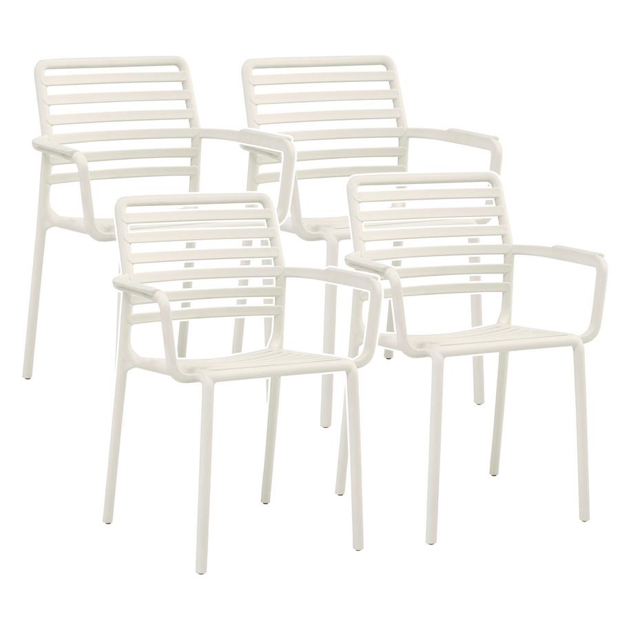 Set da 4 sedie da giardino bianche in polipropilene con braccioli – Tago