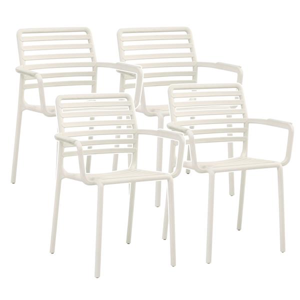 Set da 4 sedie da giardino bianche in polipropilene con braccioli – Tago