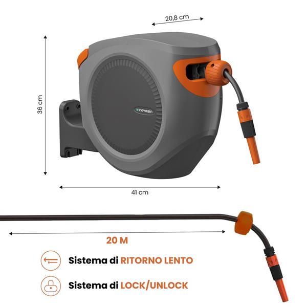 Avvolgitubo automatico da parete in PVC 20 metri
