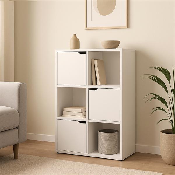 Mobile libreria 6 cubi con 3 ante bianca - Ubli