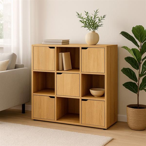 Libreria in legno 9 cubi con 2 ante rovere - Ubli