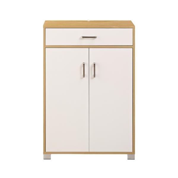 Mobiletto multiuso bianco e rovere naturale con 2 ante e 1 cassetto