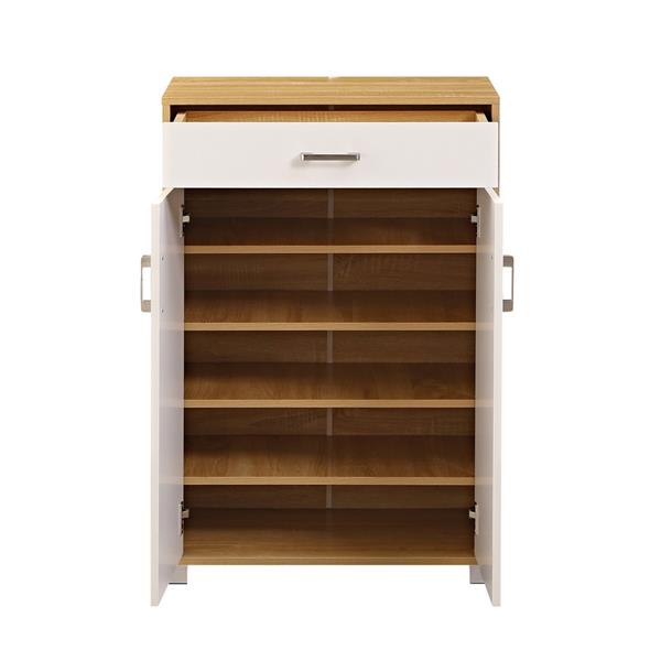 Mobiletto multiuso bianco e rovere naturale con 2 ante e 1 cassetto