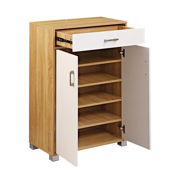 Mobiletto multiuso bianco e rovere naturale con 2 ante e 1 cassetto