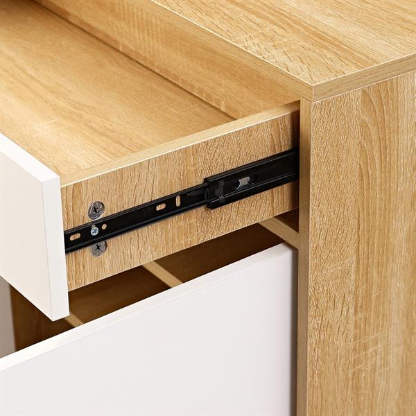 Mobiletto multiuso bianco e rovere naturale con 2 ante e 1 cassetto