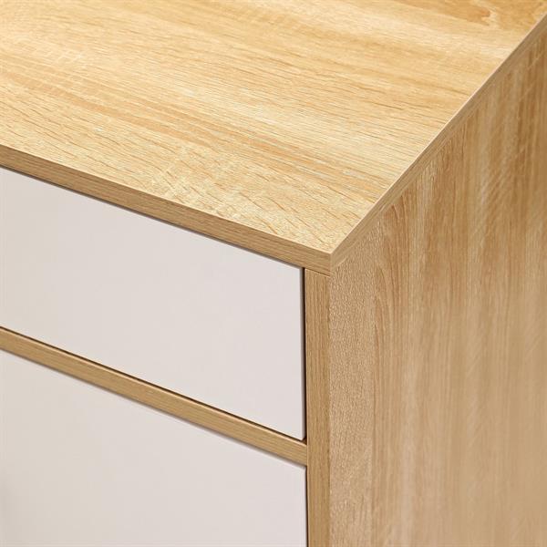 Mobiletto multiuso bianco e rovere naturale con 2 ante e 1 cassetto