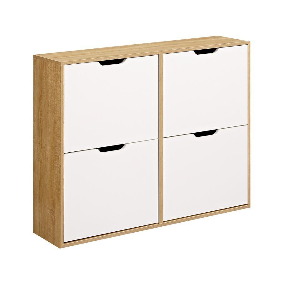 Scarpiera 4 vani bianca e rovere in pannello truciolare - Sky