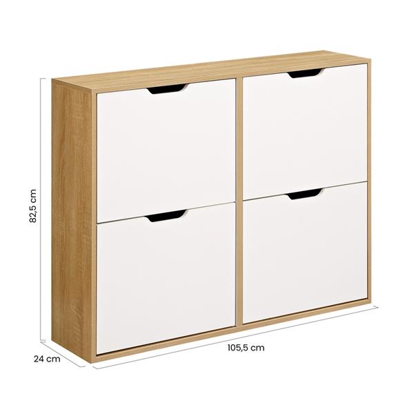 Scarpiera 4 vani bianca e rovere in pannello truciolare - Sky