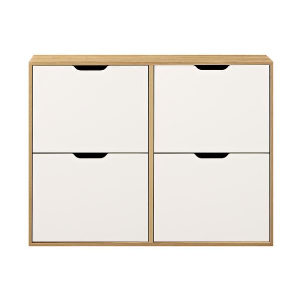 Scarpiera 4 vani bianca e rovere in pannello truciolare - Sky