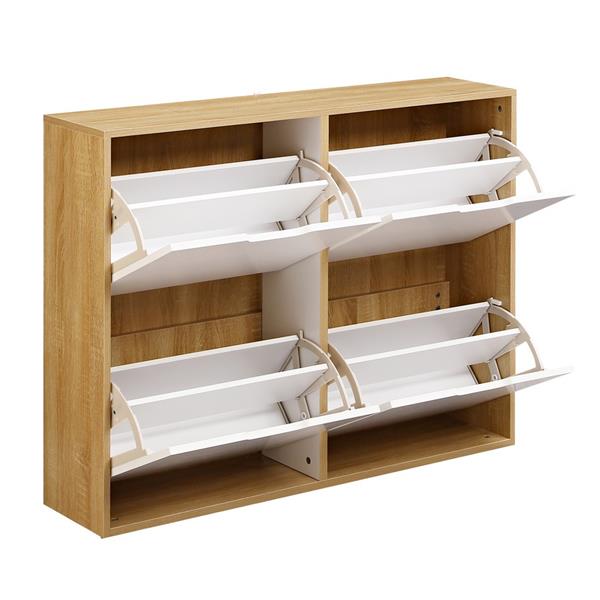 Scarpiera 4 vani bianca e rovere in pannello truciolare - Sky