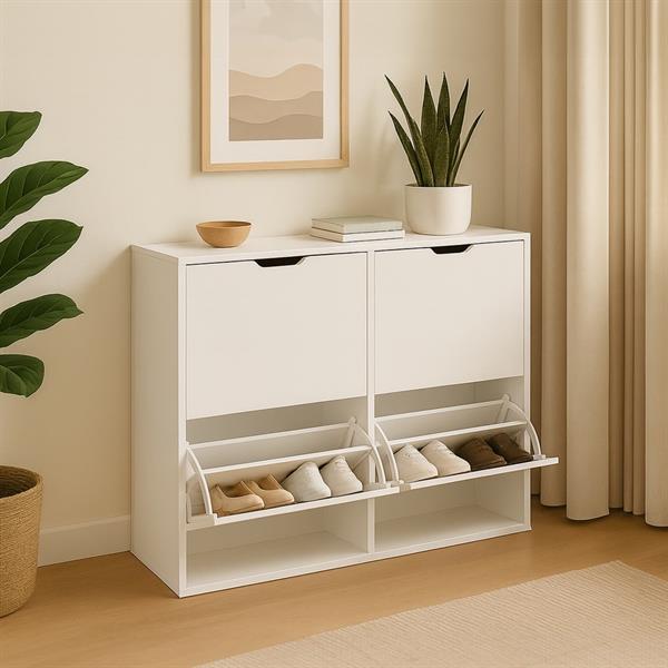 Scarpiera orizzontale 4 ante bianca in legno melaminico - Sky