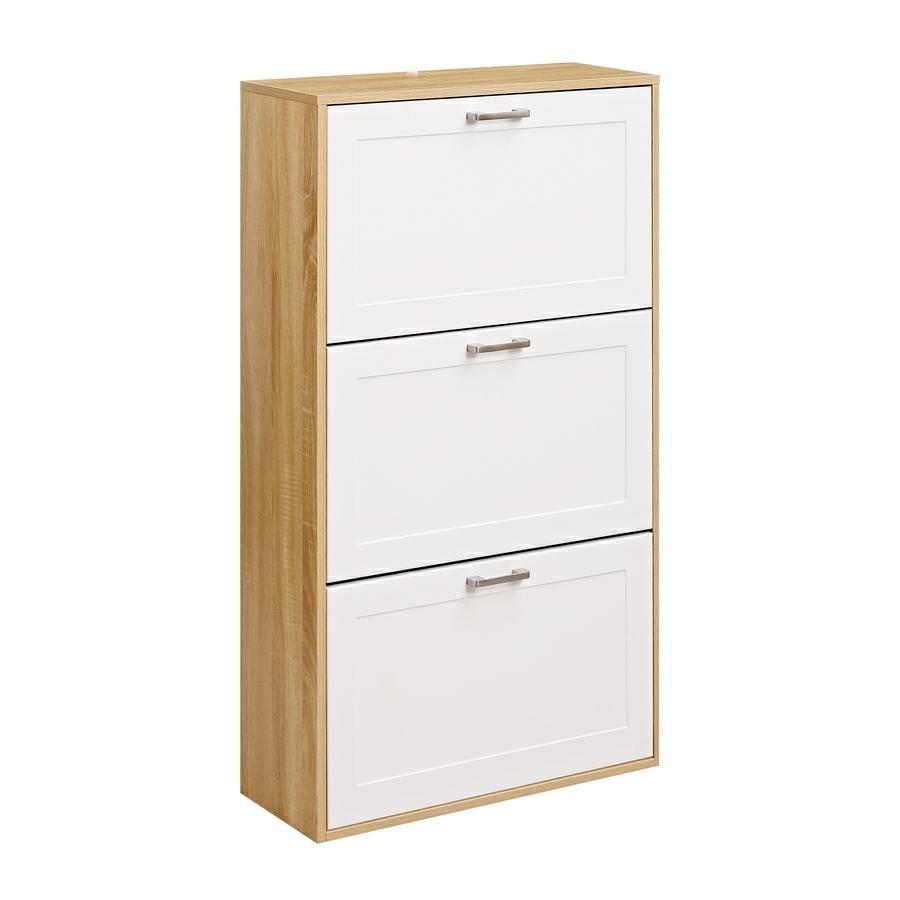 Scarpiera bianco e rovere bugnata con 3 ribalte con maniglie - Liner