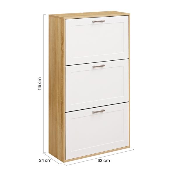 Scarpiera bianco e rovere bugnata con 3 ribalte con maniglie - Liner