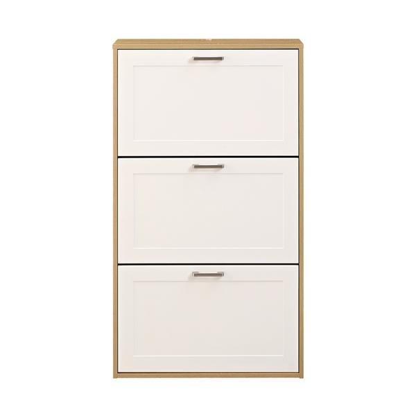 Scarpiera bianco e rovere bugnata con 3 ribalte con maniglie - Liner