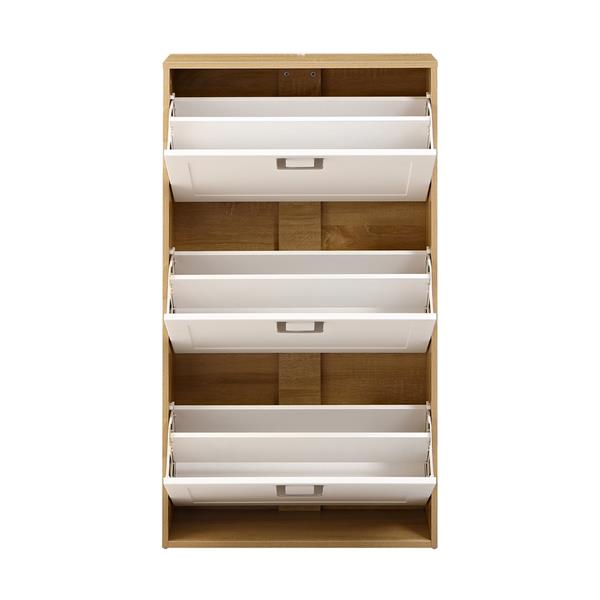 Scarpiera bianco e rovere bugnata con 3 ribalte con maniglie - Liner