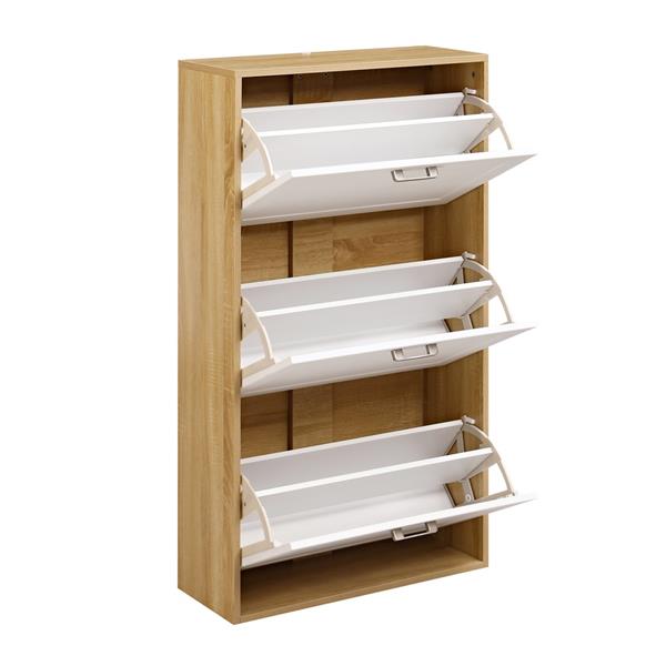 Scarpiera bianco e rovere bugnata con 3 ribalte con maniglie - Liner