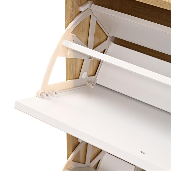 Scarpiera bianco e rovere bugnata con 3 ribalte con maniglie - Liner