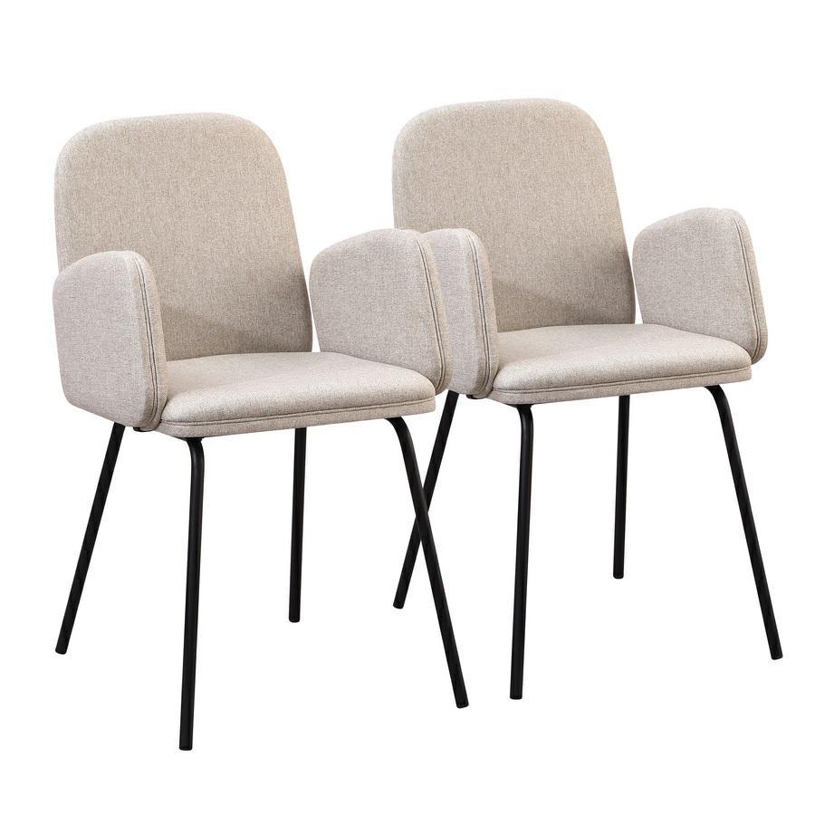 Set 2 sedie con braccioli in tessuto beige e gambe nere in metallo - Kendal