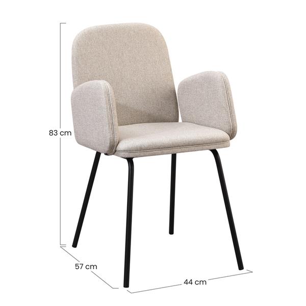 Set 2 sedie con braccioli in tessuto beige e gambe nere in metallo - Kendal