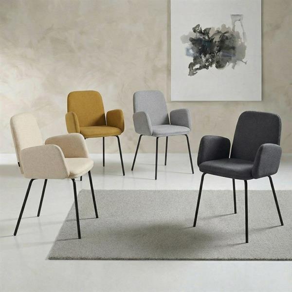 Set 2 sedie con braccioli in tessuto beige e gambe nere in metallo - Kendal