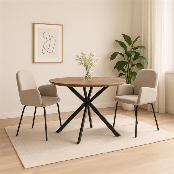 Set 2 sedie con braccioli in tessuto beige e gambe nere in metallo - Kendal