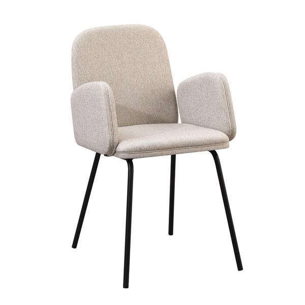 Set 2 sedie con braccioli in tessuto beige e gambe nere in metallo - Kendal