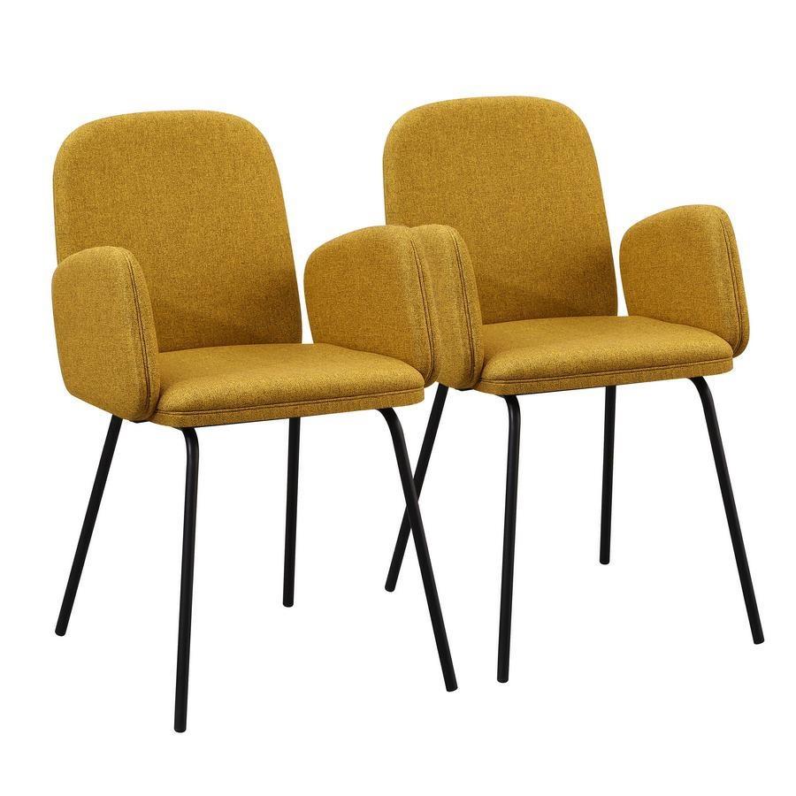 Set 2 sedie moderne in tessuto ocra e gambe nere in metallo - Kendal