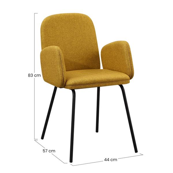 Set 2 sedie moderne in tessuto ocra e gambe nere in metallo - Kendal