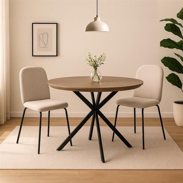 Set 2 sedie in tessuto beige con gambe nere in metallo - Karen