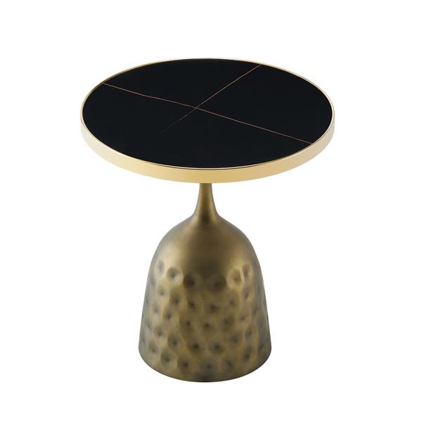 Tavolino con top in ceramica effetto marmo nero e struttura in rame - Mason