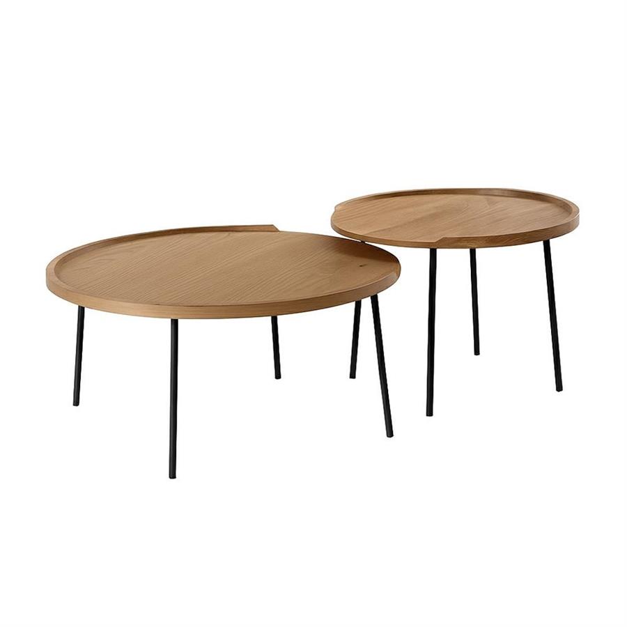 Set 2 tavolini rovere naturale con top in MDF e gambe nere in metallo - Zach