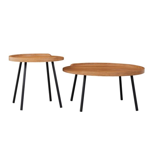 Set 2 tavolini rovere naturale con top in MDF e gambe nere in metallo - Zach