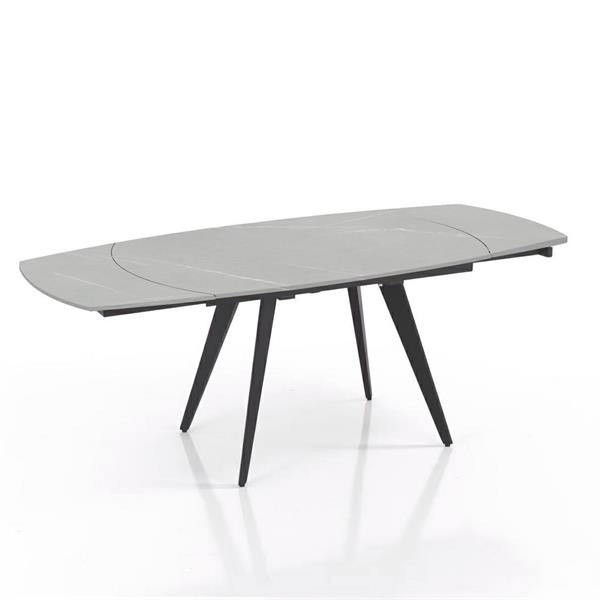 Tavolo da pranzo allungabile in ceramica marmo grigio chiaro con gambe nere - Cassie