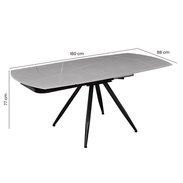 Tavolo da pranzo allungabile in ceramica marmo grigio chiaro con gambe nere - Cassie