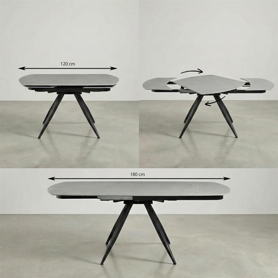 Tavolo da pranzo allungabile in ceramica marmo grigio chiaro con gambe nere - Cassie