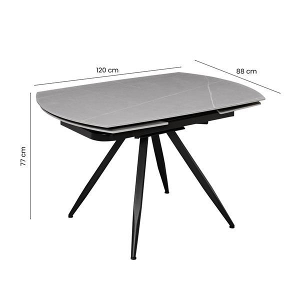Tavolo da pranzo allungabile in ceramica marmo grigio chiaro con gambe nere - Cassie