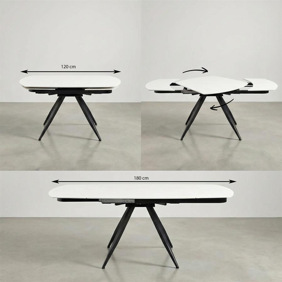 Tavolo da pranzo allungabile in ceramica bianco con gambe in metallo - Cassie