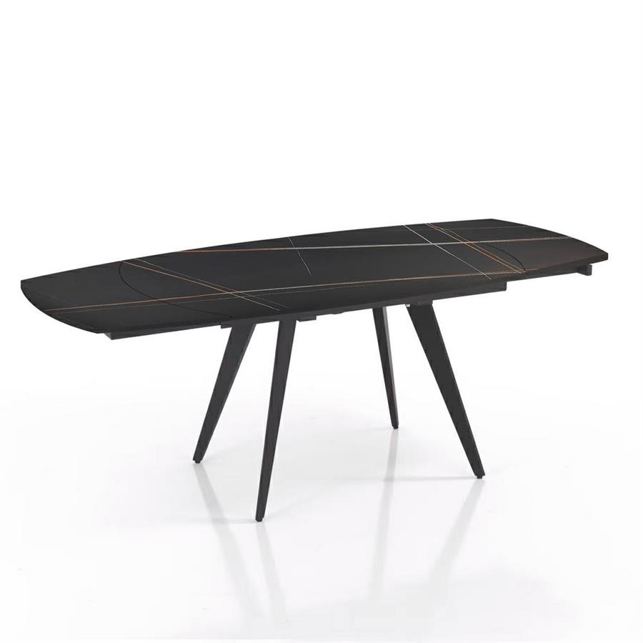Tavolo moderno estensibile in marmo nero con gambe nere in metallo - Cassie