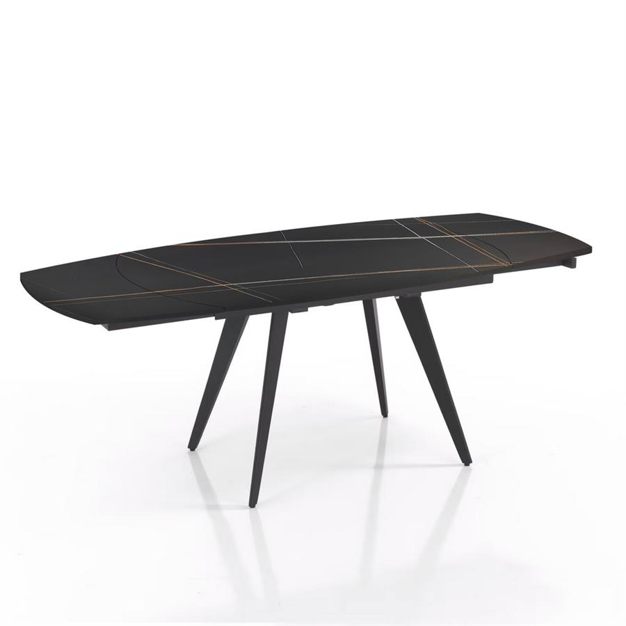 Tavolo moderno estensibile in marmo nero con gambe nere in metallo - Cassie