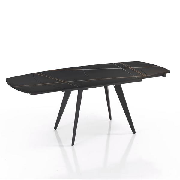 Tavolo moderno estensibile in marmo nero con gambe nere in metallo - Cassie